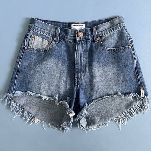 One Teaspoon Hawks High Waist Raw Hem Distressed Denim Jean Shorts - Picture 1 of 7